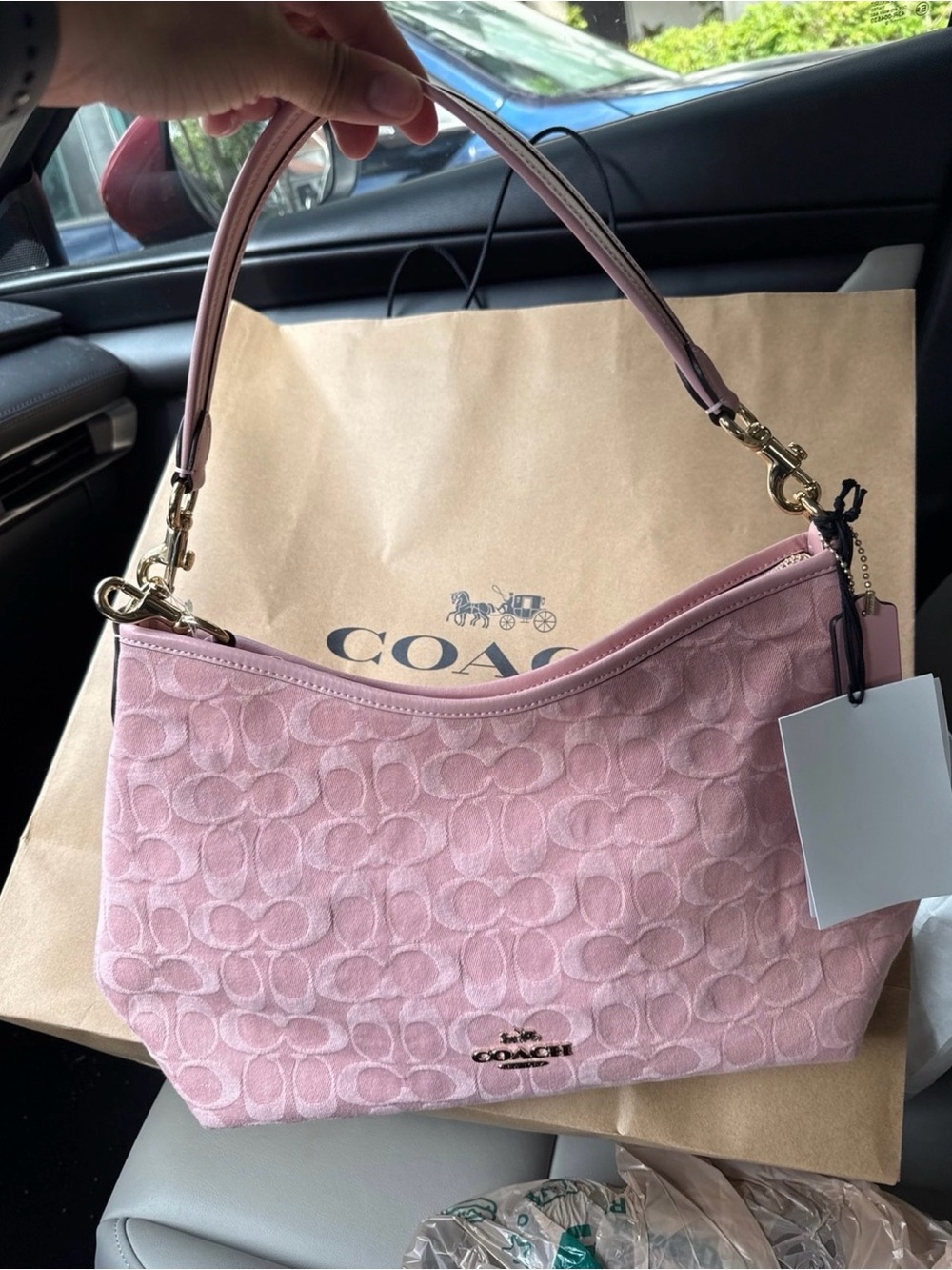 NWT! COACH Laurel Shoulder bag in Denim (CER66) light pink